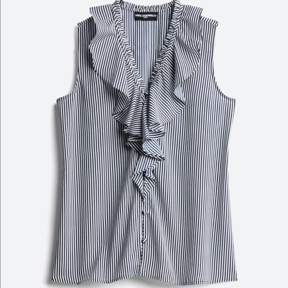 Karl Lagerfeld Paris | Yagavi Button Up Ruffle Blouse | Small